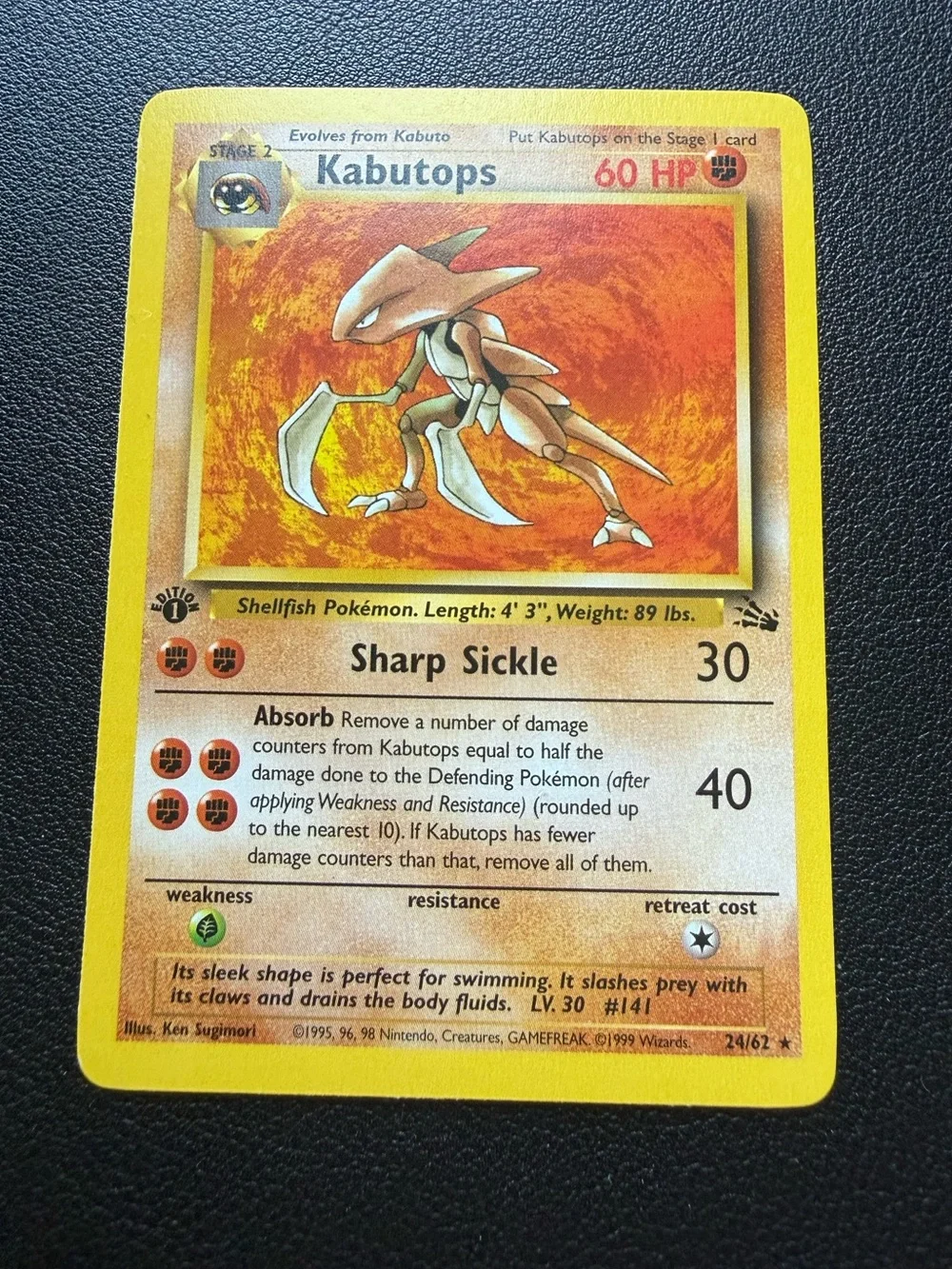 KABUTOPS - 24/62 - 1st Edition Fossil - Rare - Pokemon Card